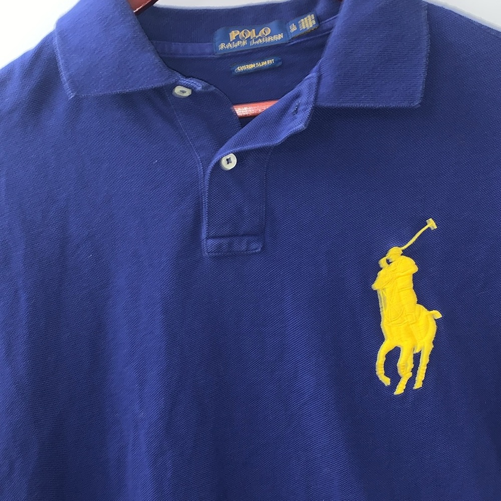 Polo by Ralph Lauren size large slim fit polo shirt blue w/large horse logo VGUC - Picture 7 of 15